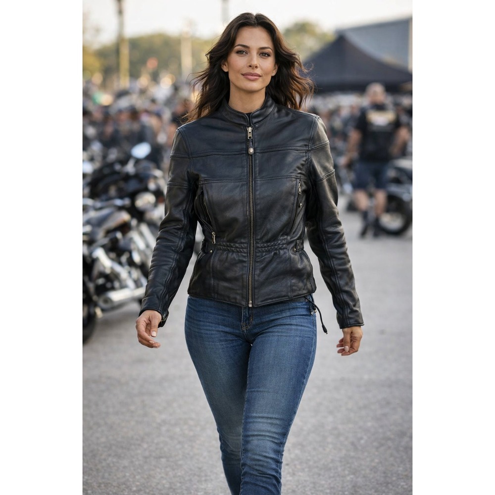 Gerbings Women M Heated Black Leather Motorcycle Biker Jacket Touring Thinsulate